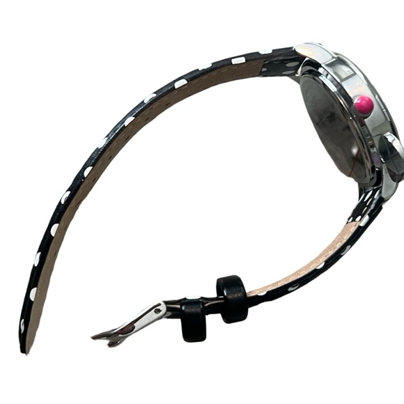 Betsey Johnson Panda Watch Black and White Polka Dot Leather Band New Condition - Picture 5 of 6